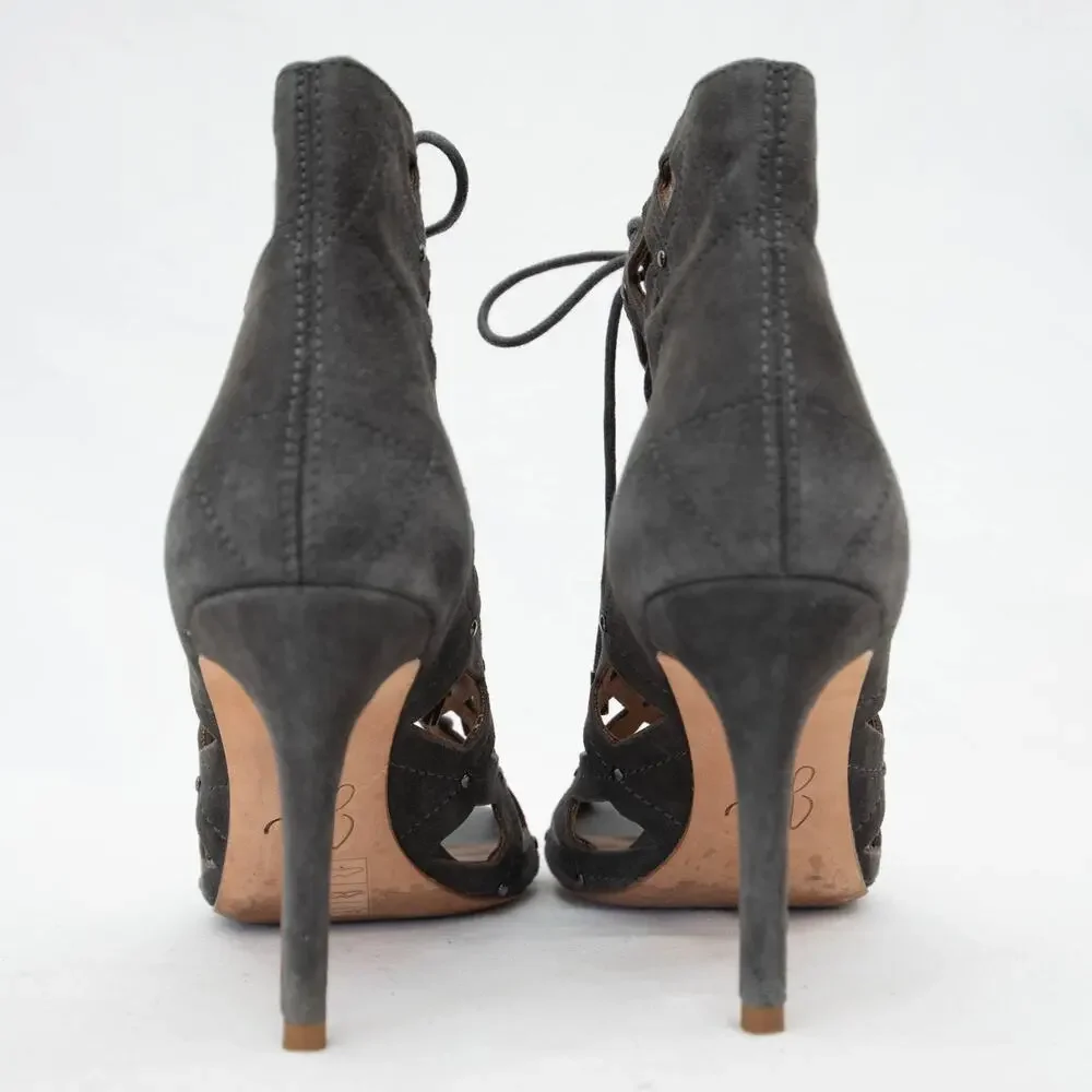 Joie Gray Sueded Cayla Studded Caged Lace Up Stiletto Heels Size 38 US 7.5